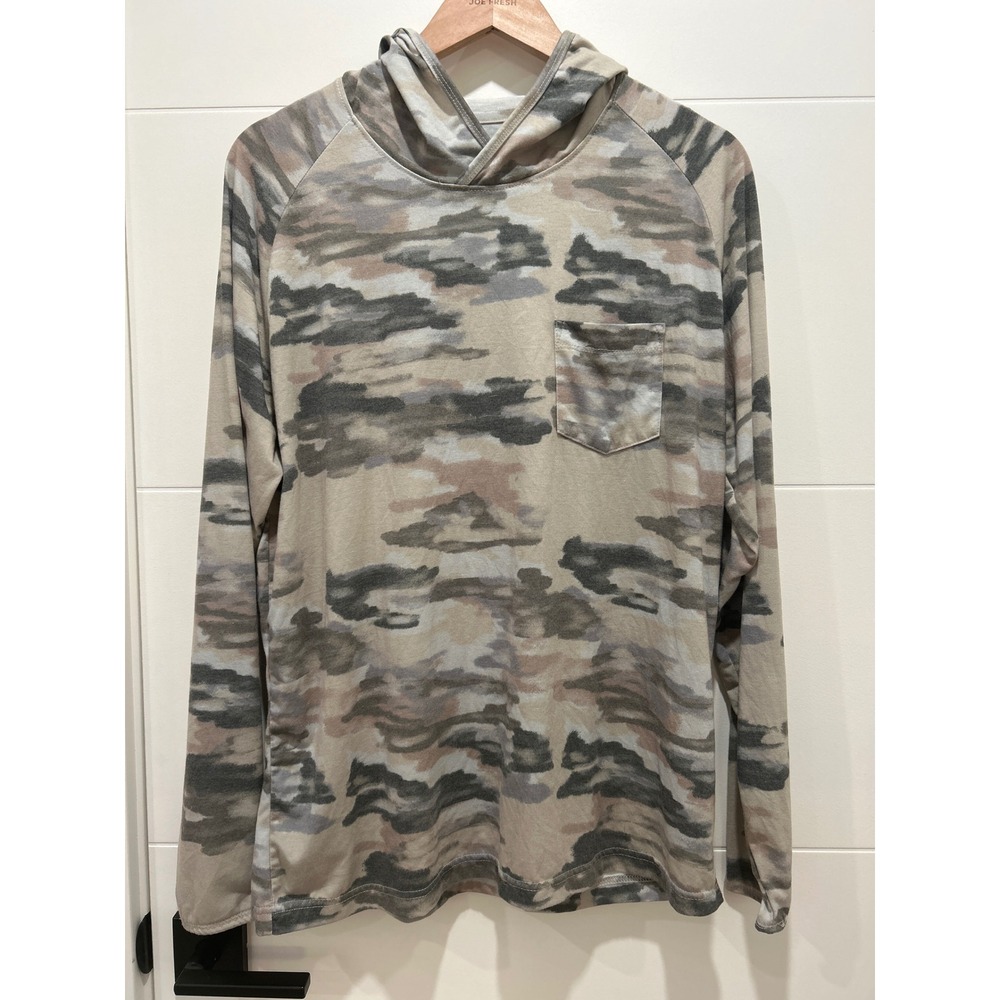 Huk Mens Camo Long Sleeve Hooded Performance Shirt Size L Tan Gray Camouflage